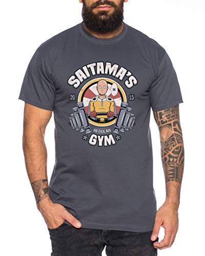 Saitama Gym - Herren T-Shirt Son Ruffy Luffy Saitama One Dragon Goku Ball Vegeta Punch Man Piece, Farbe:Dunkelgrau, Größe:S von Sambosa