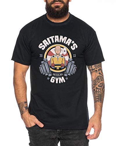 Saitama Gym - Herren T-Shirt Son Ruffy Luffy Saitama One Dragon Goku Ball Vegeta Punch Man Piece, Farbe:Schwarz, Größe:XL von Sambosa