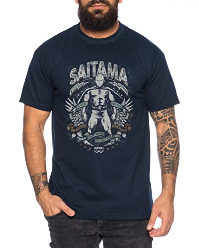 Saitama Hero - Herren T-Shirt Son Ruffy Luffy Saitama One Dragon Goku Ball Vegeta Punch Man Piece, Farbe:Dunkelblau, Größe:XXL von Sambosa