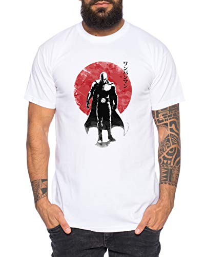 Saitama Sun - Herren T-Shirt Son Ruffy Luffy Saitama One Dragon Goku Ball Vegeta Punch Man Piece, Größe:3XL, Farbe:Weiß von Sambosa