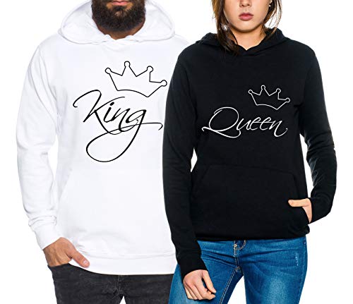 Sambosa Line King Queen Partner Look Pärchen Valentinstag Hoodie, Größe:L, Partner Hoodies:Damen Hoodie Schwarz von Sambosa