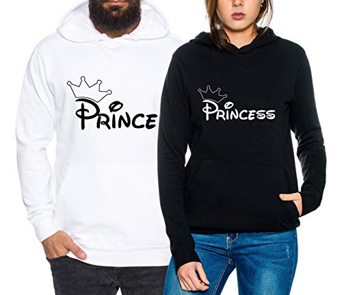 Sambosa Line King Queen Partner Look Pärchen Valentinstag Hoodie, Größe:M, Partner Hoodies:Herren Hoodie Weiß von Sambosa