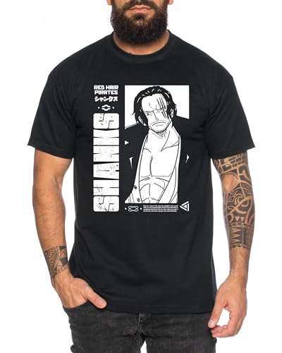 Shanks Boom - Herren T-Shirt Straw Hat Luffy Zoro One Monkey D. Pirat Ace Piece Goku Anime Ruffy, Größe:M, Farbe:Schwarz von Sambosa
