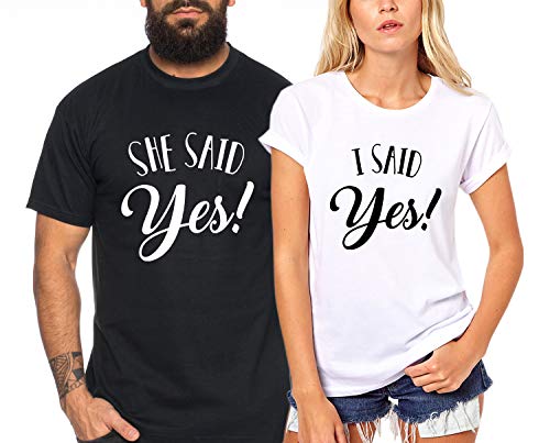She Said Yes - Partner-T-Shirt Damen und Herren - 2 Stück - Couple-Shirt Geschenk Set für Verliebte - Partner-Geschenke - Bestes Geburtstagsgeschenk - Partnerlook von Sambosa