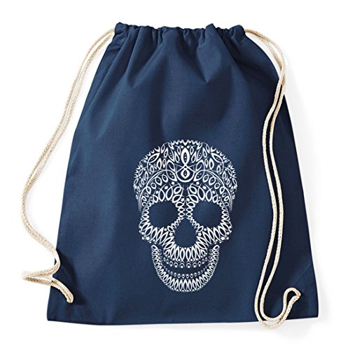 Skull Totenkopf Gym Bag Turnbeutel Rucksack Sport Hipster Style in 8 Farben, Farbe:Dunkelblau von Sambosa