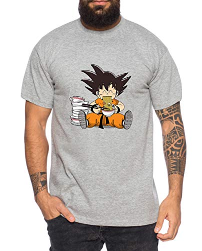 Son Eat - Herren T-Shirt Son Ruffy Luffy Naruto Saitama One Dragon Master Goku Ball Vegeta Turtle Roshi Piece Golds Db, Farbe:Dunkelgrau Meliert, Größe:M von Sambosa