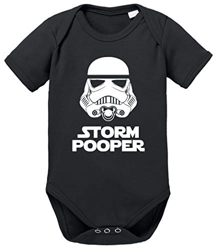 Storm Pooper Sprüche Baby Strampler Bio Baumwolle Body Jungen & Mädchen 0-12 Monate, Größe:62/2-3 Monate, Farbe:Schwarz von Sambosa