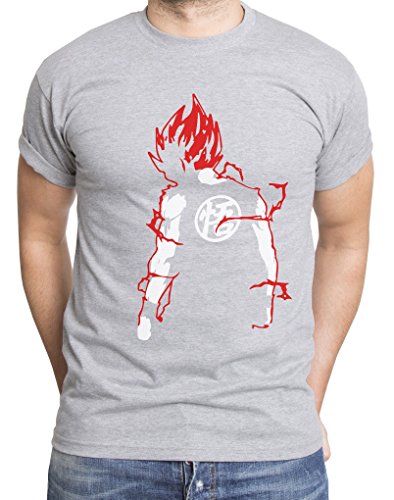 Super Saiyajin Herren T-Shirt Goku Dragon Master Son Ball Vegeta Turtle Roshi Db, Farbe:Dunkelgrau Meliert/Rot;Größe:XL von Sambosa