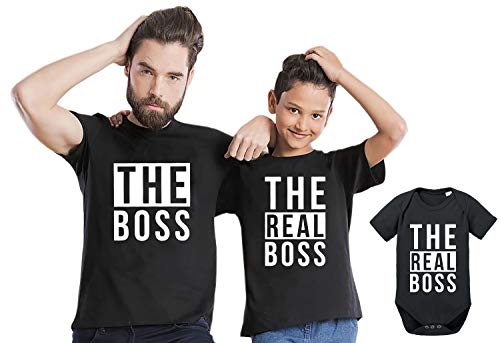 The Boss - Partner - T-Shirt Vater Sohn Papa Kind Baby Strampler Body Partnerlook, Größe:122-128, T-Shirts:Kinder T-Shirt Schwarz von Sambosa