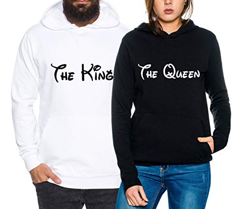 The King The Queen Partner Look Pärchen Valentinstag Hoodie, Größe:M, Partner Hoodies:Damen Hoodie Weiß von Sambosa