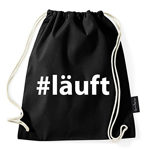 Über 60 Sprüche & Designs auswählbar/Sambosa Turnbeutel mit Spruch/Beutel: Schwarz/Rucksack/Jutebeutel/Sportbeutel/Hipster, Bag:#läuft von Sambosa