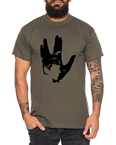 Vulkankopf Star Herren T-Shirt Cooles Trek Shirt, Größe:L, Farbe:Khaki von Sambosa