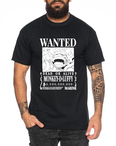 Wanted Luffy - Herren T-Shirt Straw Hat Luffy Zoro One Monkey D. Pirat Ace Piece Goku Anime Ruffy, Größe:3XL, Farbe:Schwarz von Sambosa