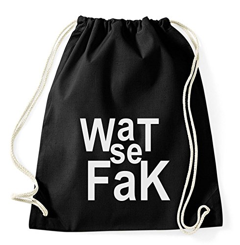 Wat se fak Gym Bag Turnbeutel Rucksack Sport Hipster Style in 8 Farben, Farbe:Schwarz von Sambosa