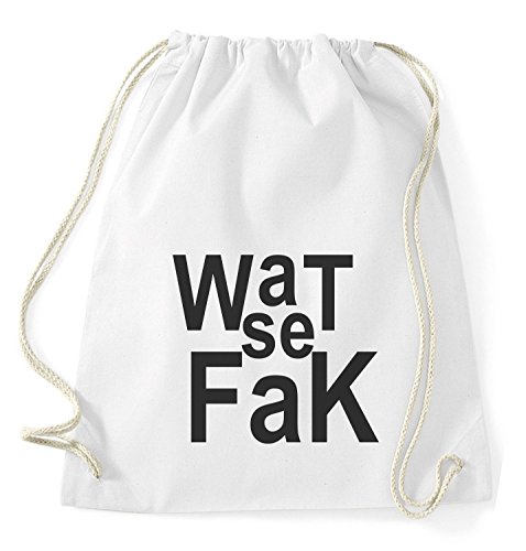 Wat se fak Gym Bag Turnbeutel Rucksack Sport Hipster Style in 8 Farben, Farbe:Weiss von Sambosa