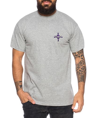 Whitebeard Ruffy Straw Hat Besticktes Herren T-Shirt - Manga Stick One Pirat Piece Anime Luffy Zoro, Farbe:Dunkelgrau Meliert, Größe:L von Sambosa