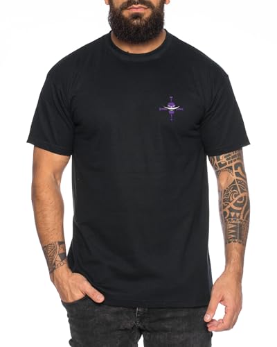 Whitebeard Ruffy Straw Hat Besticktes Herren T-Shirt - Manga Stick One Pirat Piece Anime Luffy Zoro, Farbe:Schwarz, Größe:3XL von Sambosa