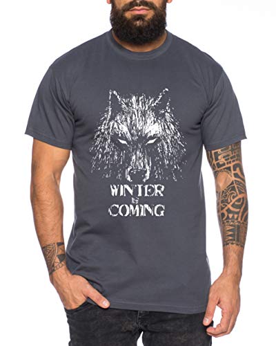 Winter Wolf - Herren T-Shirt Targaryen Thrones Game of stark Lannister Baratheon Daenerys Khaleesi tv blu-ray DVD, Farbe:Dunkelgrau, Größe:L von Sambosa