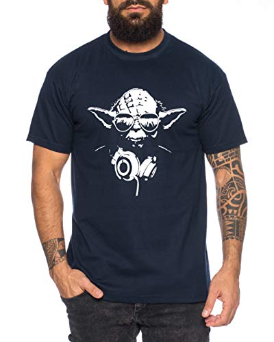 Yoda - Herren T-Shirt DJ YODA Jedi Ritter The Empire Turntables Music Rave House Trance Techno Geek, Farbe:Dunkelblau, Größe:XL von Sambosa