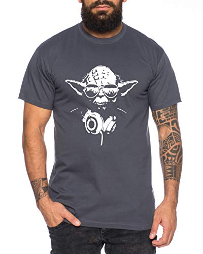 Yoda - Herren T-Shirt DJ YODA Jedi Ritter The Empire Turntables Music Rave House Trance Techno Geek, Farbe:Dunkelgrau, Größe:L von Sambosa