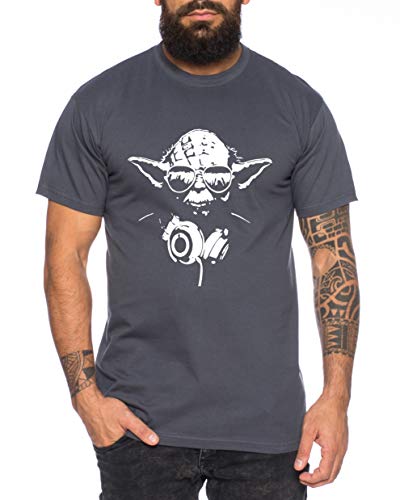 Yoda - Herren T-Shirt DJ YODA Jedi Ritter The Empire Turntables Music Rave House Trance Techno Geek, Farbe:Dunkelgrau, Größe:XXL von Sambosa