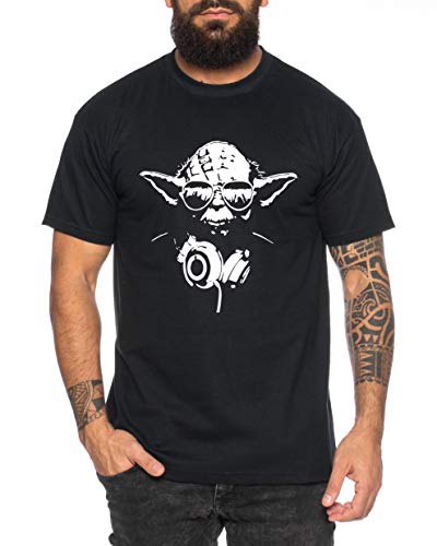 Yoda - Herren T-Shirt DJ YODA Jedi Ritter The Empire Turntables Music Rave House Trance Techno Geek, Farbe:Schwarz, Größe:L von Sambosa