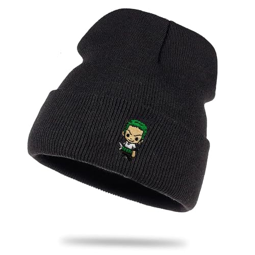 Zoro Icon - Wollmütze Straw Wintermütze Rollmütze Hat Beanie Mütze Seemannsmütze Unisex Piece, Farbe:Schwarz von Sambosa