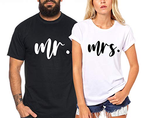 mr. mrs. - Partner-T-Shirt Damen und Herren - 2 Stück - Couple-Shirt Geschenk Set für Verliebte - Partner-Geschenke - Bestes Geburtstagsgeschenk - Partnerlook Schwarz von Sambosa