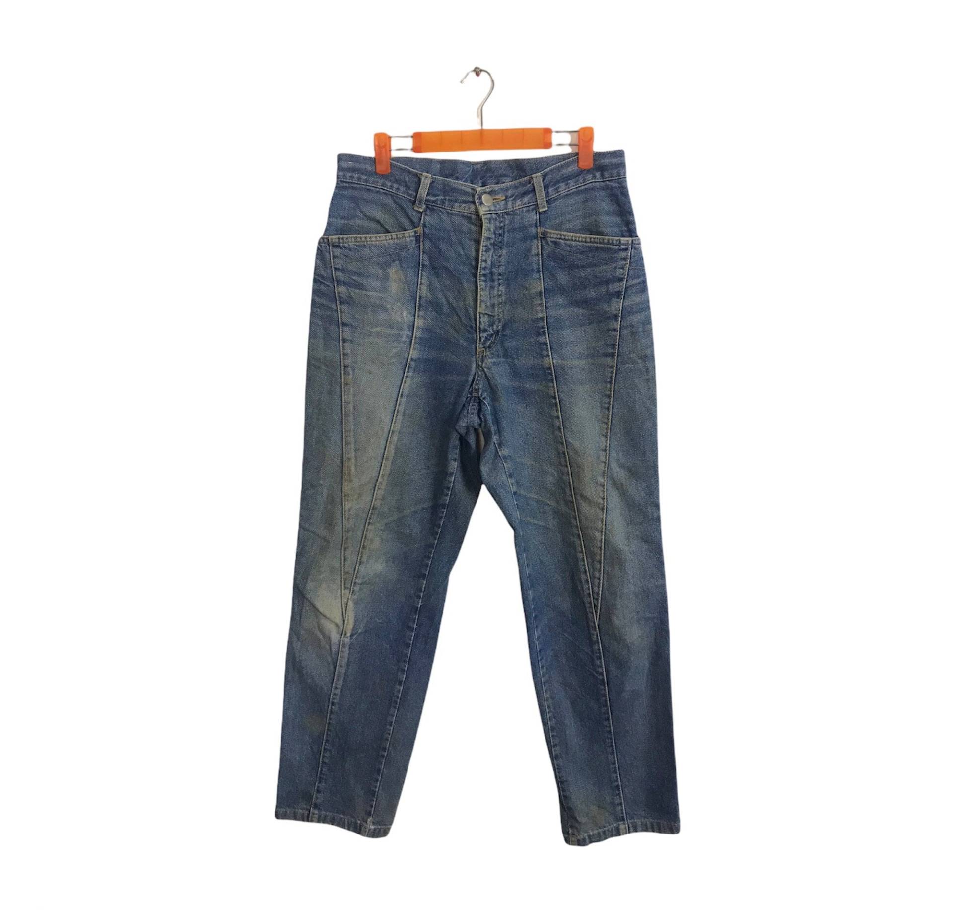 Vintage 90Er Jahre Western Wear Distressed Denim Jeans Indigo Gerader Schnitt Größe Taille 31 Inspiriert Designer Unisex K735 von Samdassler