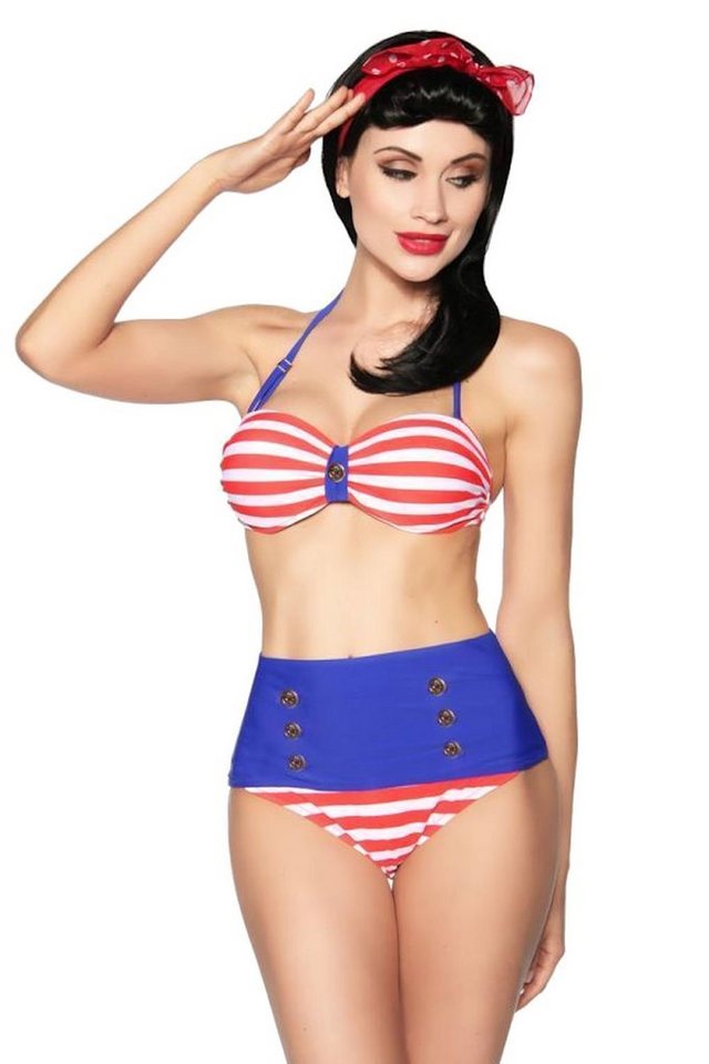 Samegame Bandeau-Bikini Vintage Marine Push-Up Bandeau-Bikini Rockabilly Bikini Set mit hohe Taille von Samegame