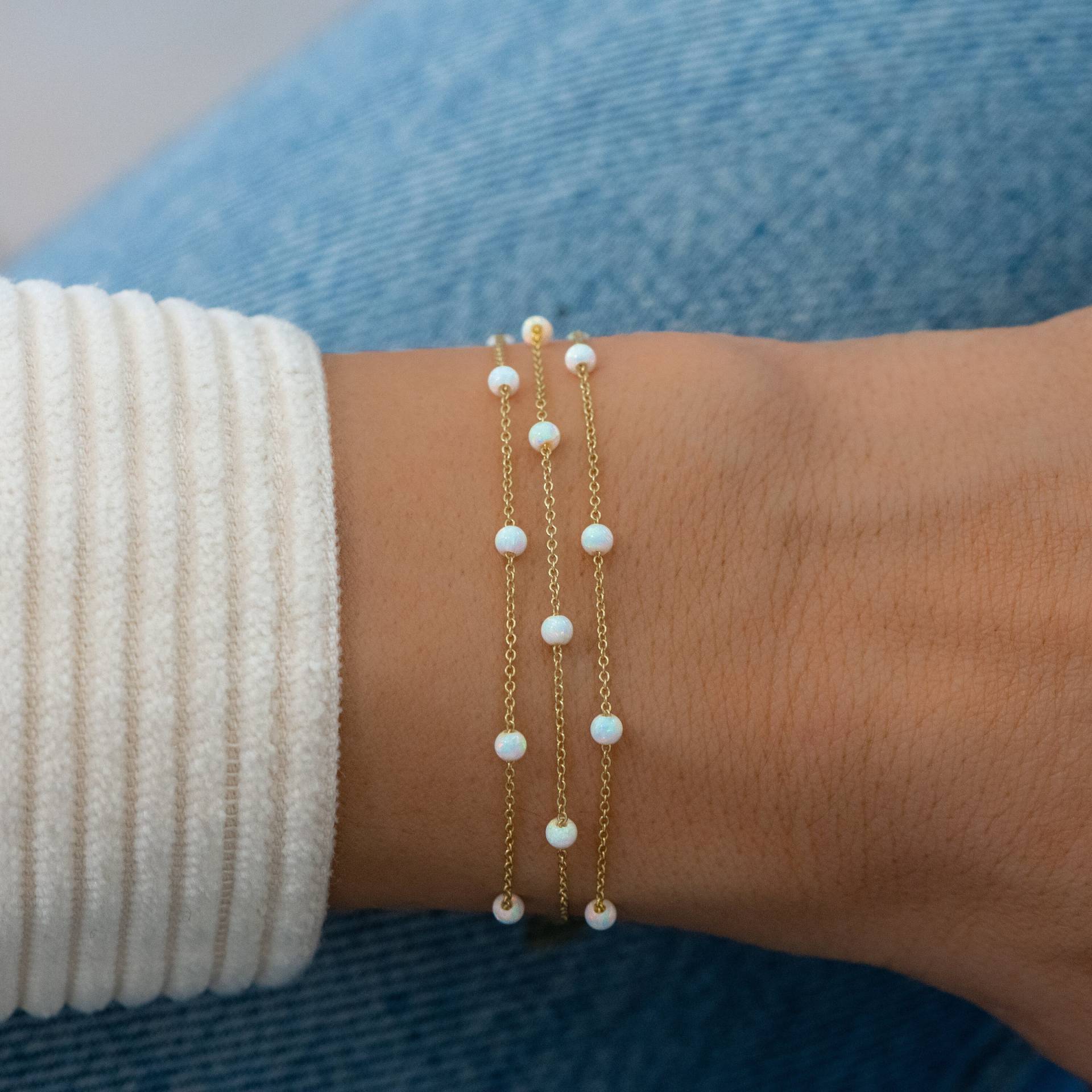 3 Strang Opal Armband, Weiß Oktober Geburtsstein, Zierliche Schmuck, Geschenk Für Sie von SamiJEWELS