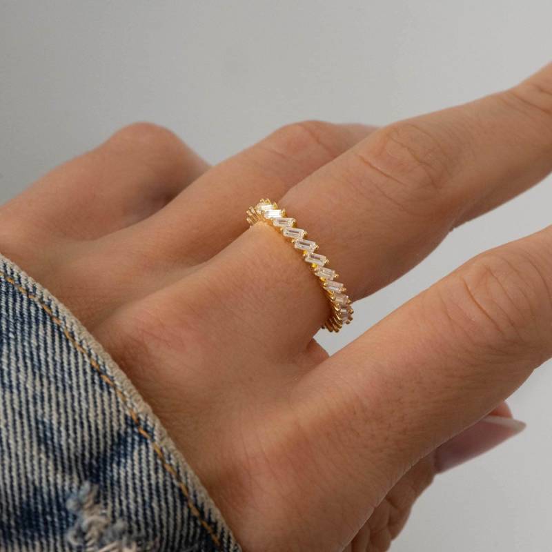 Baguette Eternity Band, Ring, Gold Minimalist Einfacher Diamantring, Silberring, Geschenk Für Sie von SamiJEWELS