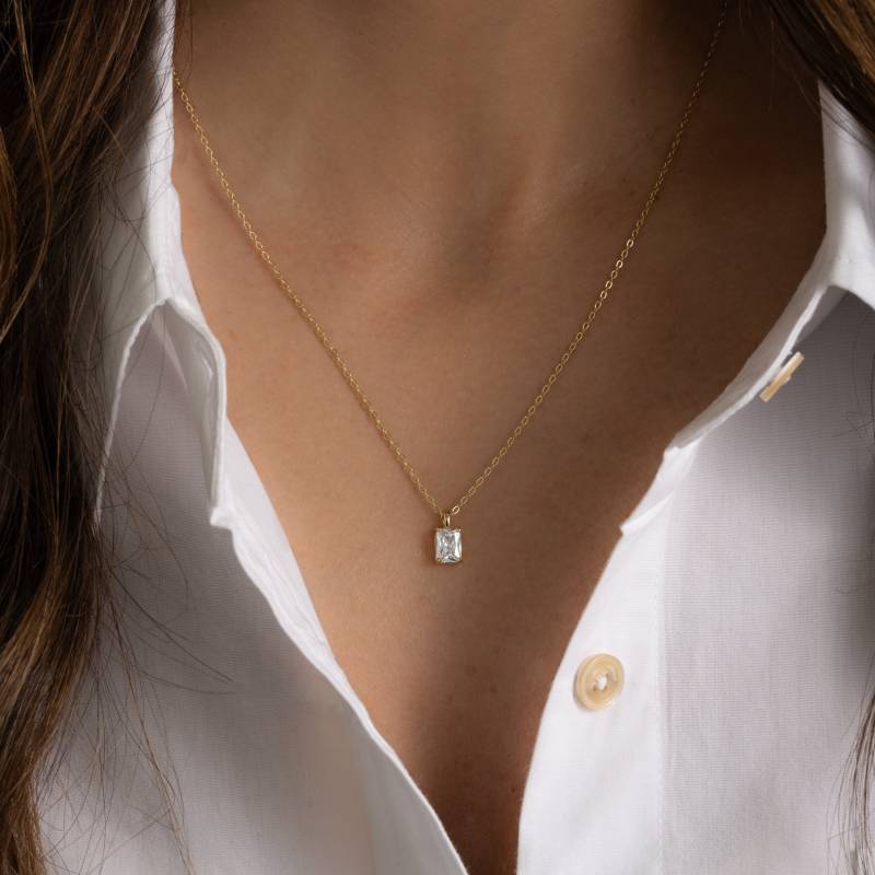 Diamant Anhänger Halskette, Minimalist Baguette Anhänger, Zierliche Gold Geschenk Für Sie, Layering Halskette von SamiJEWELS