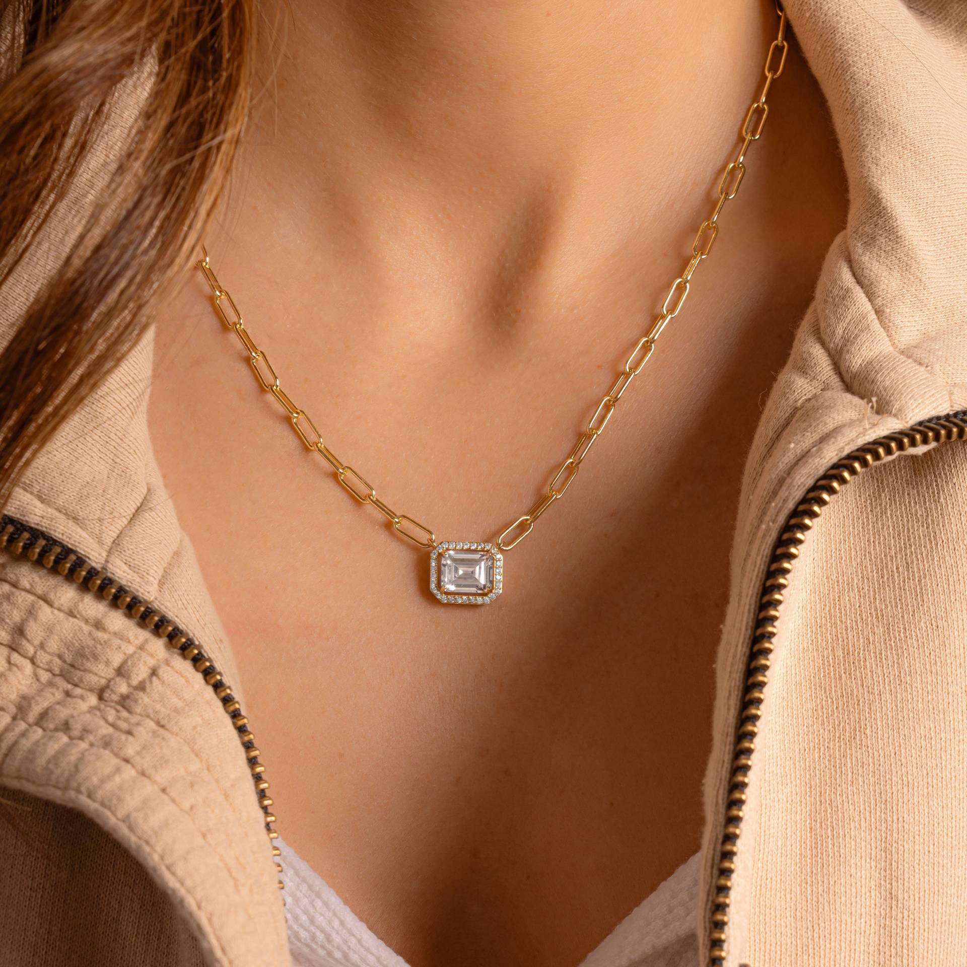 Diamant Anhänger Halskette, Paperclip Kette Halskette Baguette April Birthstone Geschenk Für Sie von SamiJEWELS