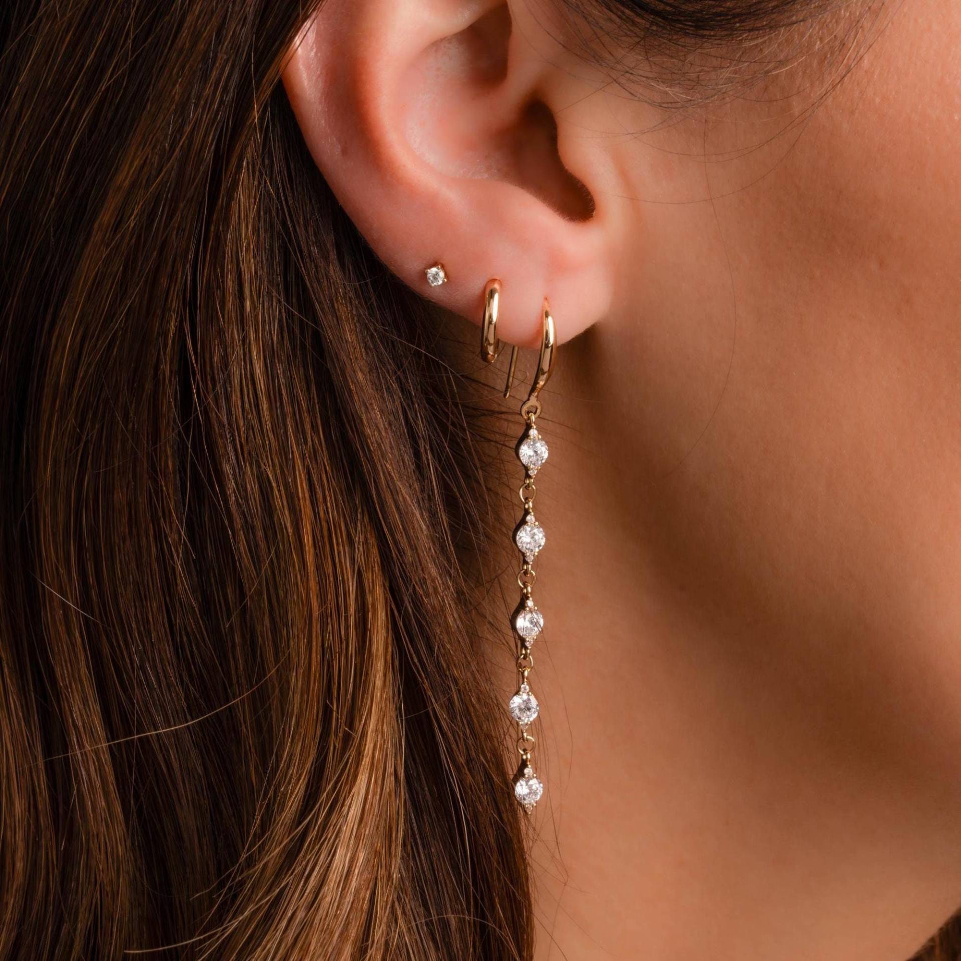 Diamant Baumeln Ohrringe, Tropfen Zierliche Statement Gold Silber Minimalist Schmuck Geschenk Für Sie von SamiJEWELS