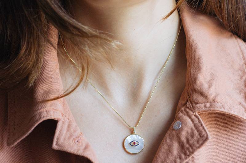 Evil Eye Halskette, Schmuck, Perlmutt Schutz Geschenk Für Sie, Anhänger von SamiJEWELS