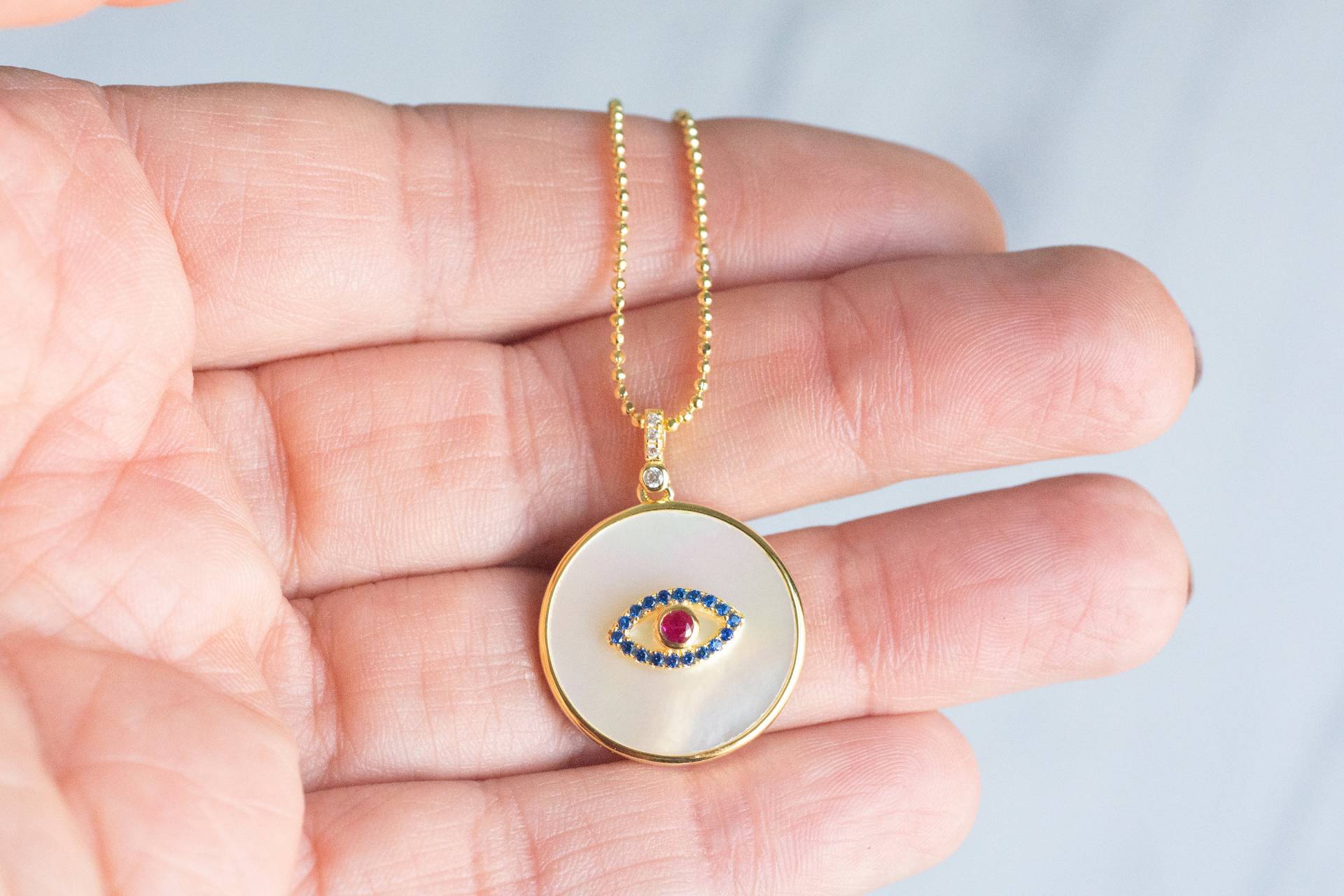 Evil Eye Halskette, Schmuck, Perlmutt Schutz Geschenk Für Sie, Anhänger von SamiJEWELS