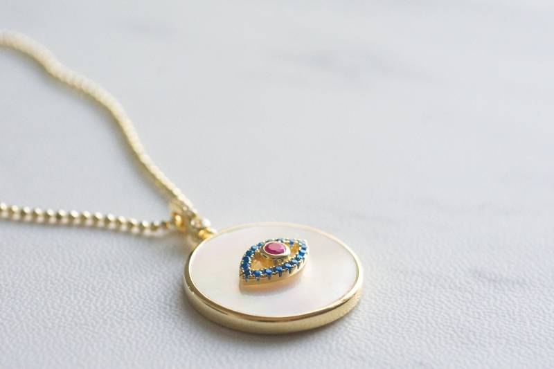 Evil Eye Halskette, Schmuck, Perlmutt Schutz Geschenk Für Sie, Anhänger von SamiJEWELS