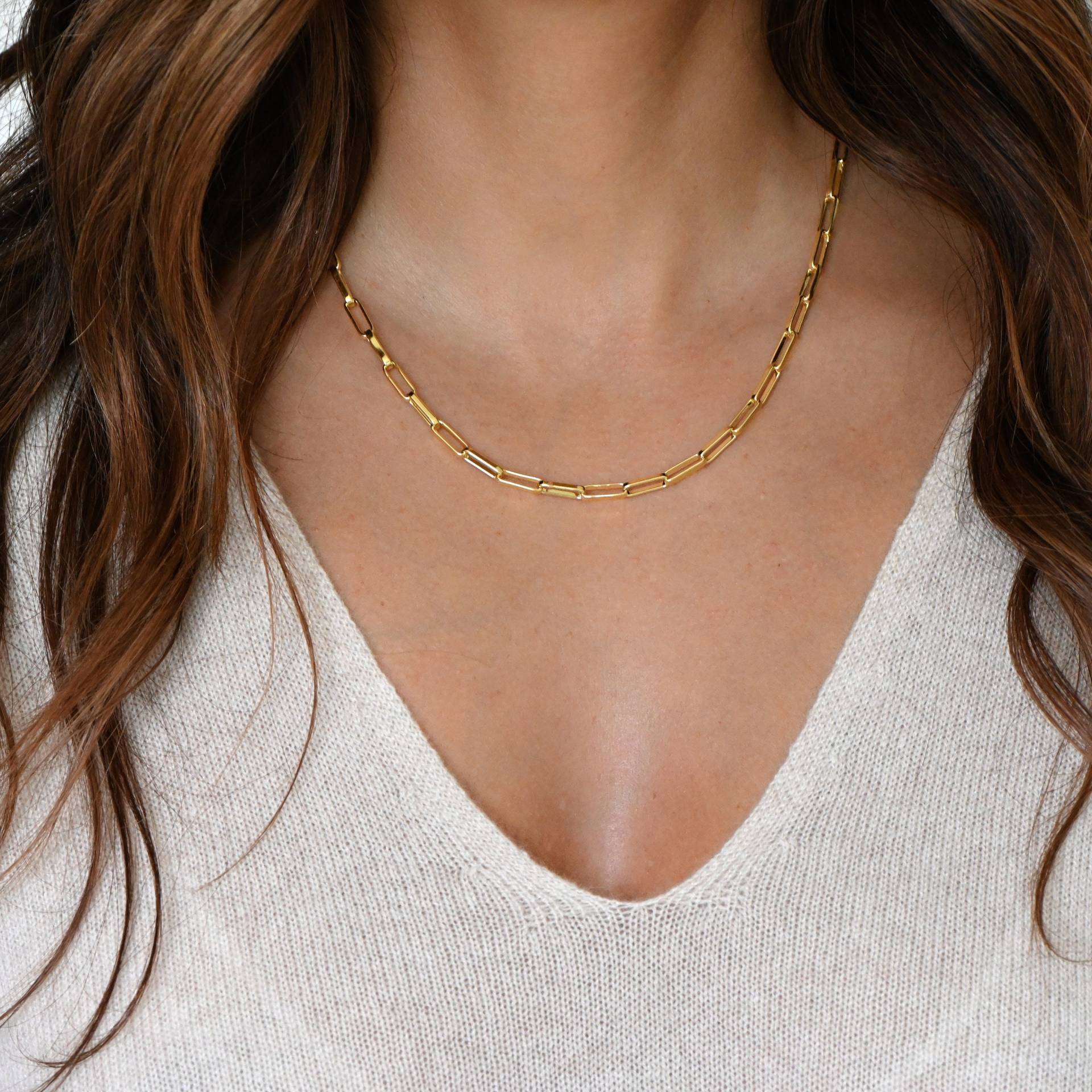 Kette Halskette, Büroklammer Ketten-Glieder-Halskette, Gold Ketten-Halskette, Glieder-Kette, Minimalist Geschenk Für Sie von SamiJEWELS