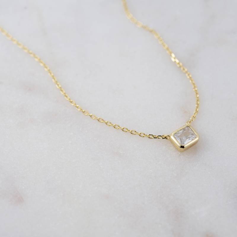 Lünette Halskette Mit Zirkonia, Baguette Halskette, Rechteck Anhänger Minimalist Zierliche Geschenk Für Sie von SamiJEWELS