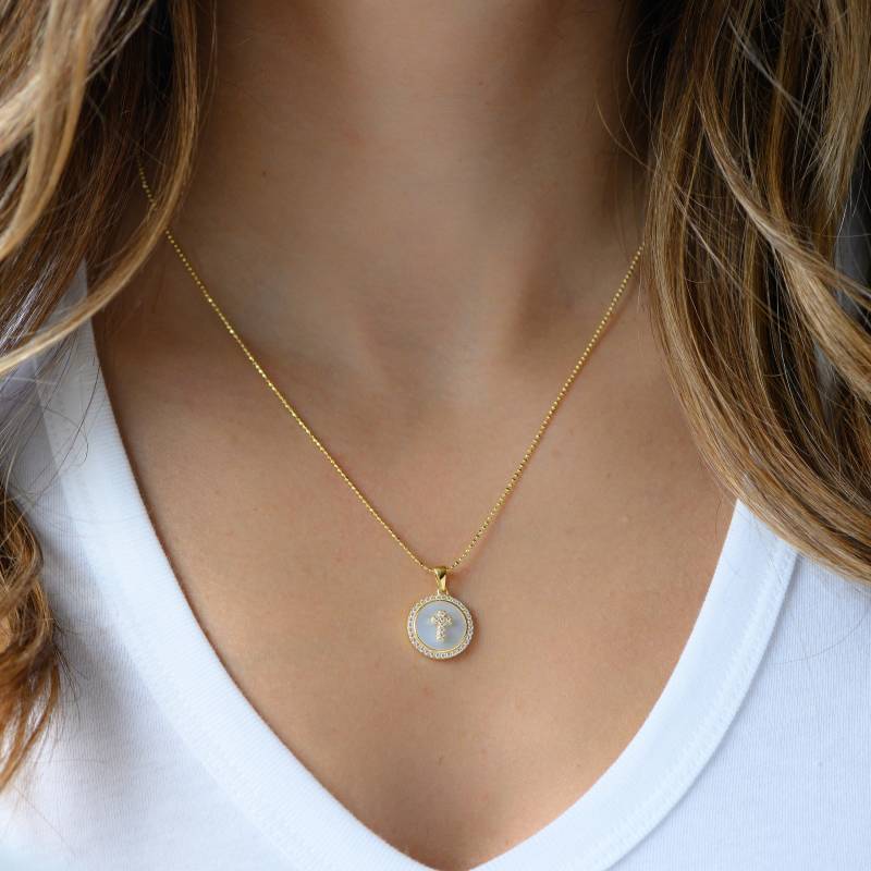 Mutter Der Perle Kreuz Halskette, Anhänger, Medaillon, Geschenk Für Sie, Religiöse Halskette von SamiJEWELS