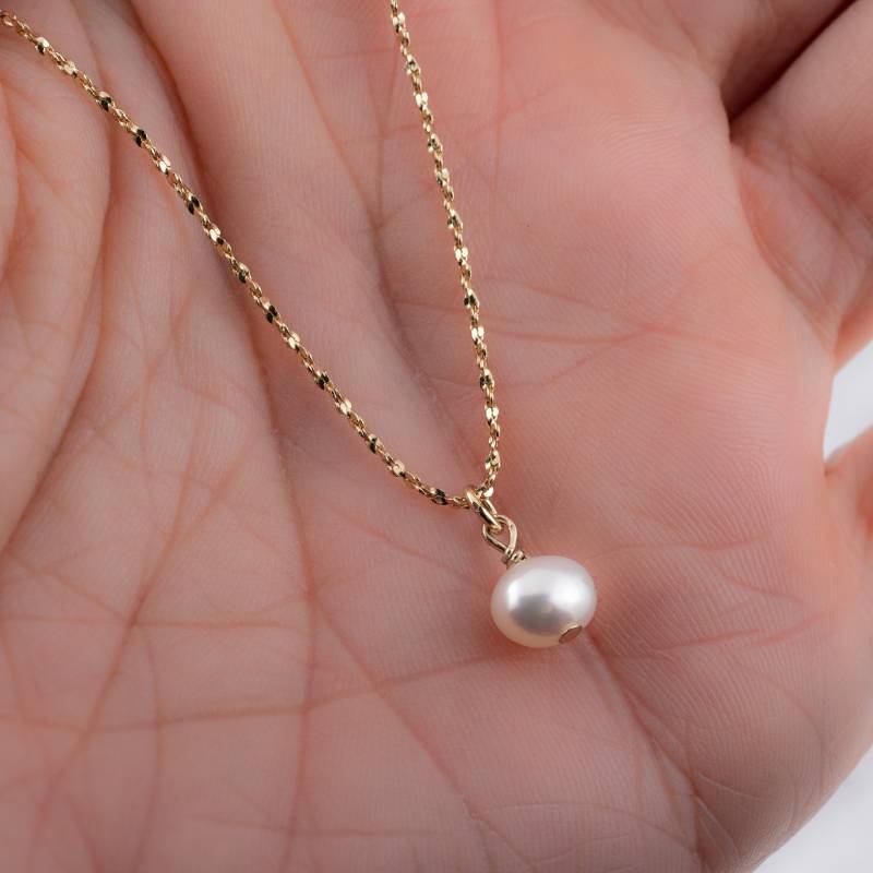 Perlenkette, Süßwasserperle Anhänger, Braut Halskette, Minimalist Perlenschmuck, Geschenk Für Mutter, Sie, Goldkette von SamiJEWELS