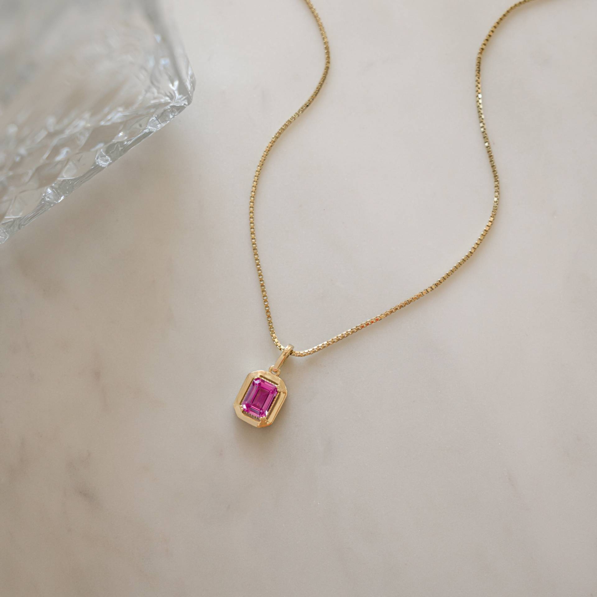 Rosa Edelstein Halskette, Baguette Statement Geschenk Für Sie, Brautjungfer Schmuck, Trauzeugin Box Kette von SamiJEWELS