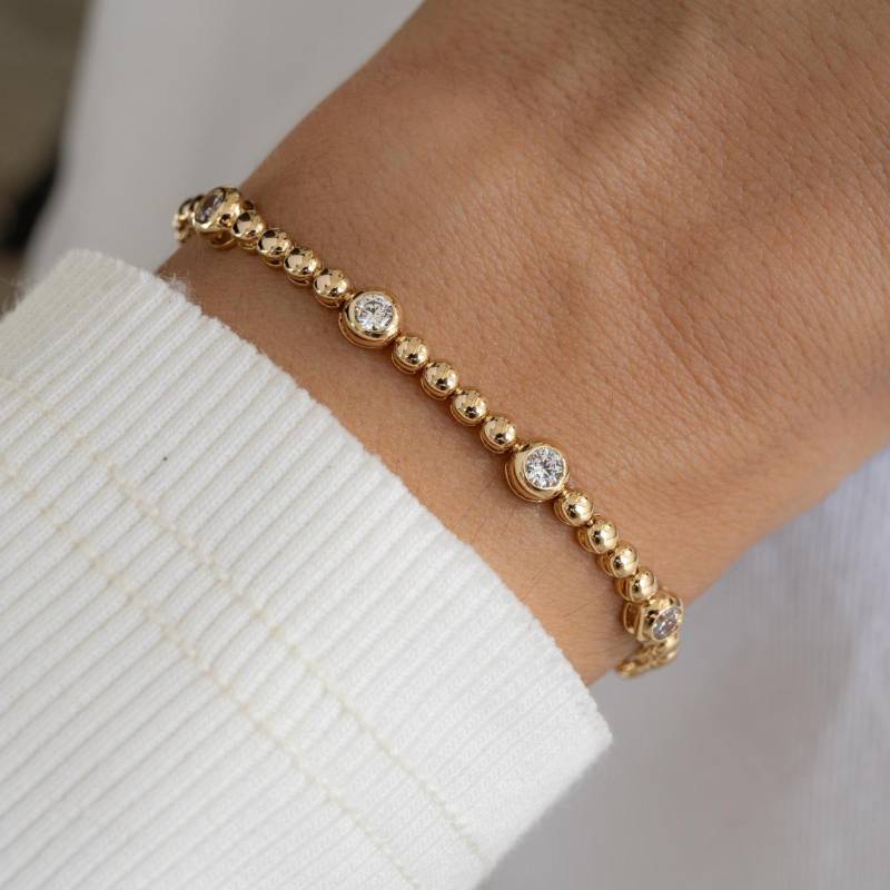 Tennis Armband, Lünette Perlen Zierliches Diamant Geschenk Für Sie, Minimalist Cz Armband von SamiJEWELS