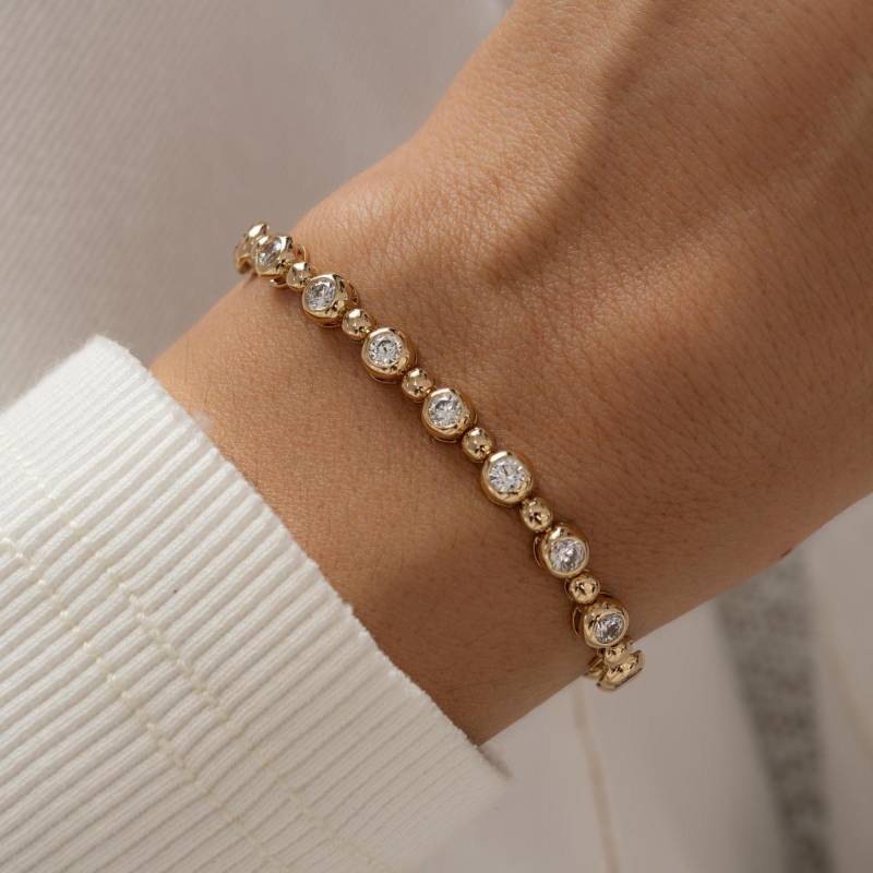 Tennis Armband, Lünette Perlen Zierliches Diamant Geschenk Für Sie, Minimalist Cz Armband von SamiJEWELS