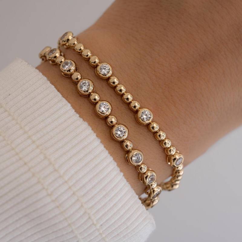 Tennis Armband, Lünette Perlen Zierliches Diamant Geschenk Für Sie, Minimalist Cz Armband von SamiJEWELS