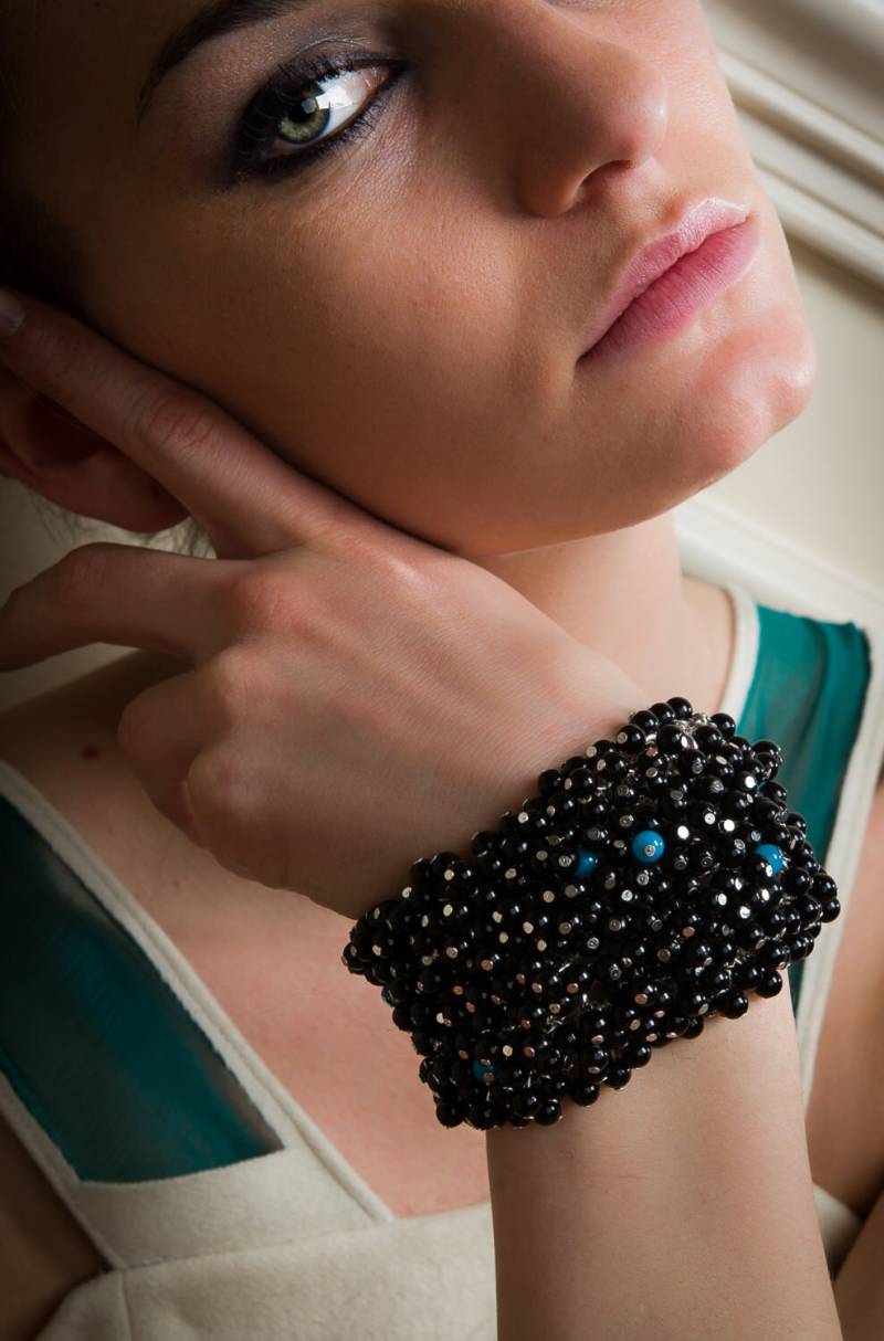 Schwarzes Perlen Armband Silber - Verstellbares Schwarz Und Türkis Cluster Schwarzes Perlen Armband Silber - Verstellbares Schwarz Und Türkis Cluster von SamiaLynn