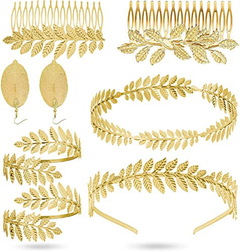 Kopfbügel im Stil einer griechischen Göttin, Stirnband, Krone, römische Blattkrone, römisches Lorbeer-Armband, Blatt-Kopfschmuck, Haarschmuck für Damen, 8 Stück von Samine