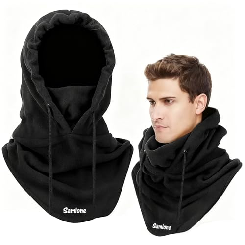 Samione Balaclava, Balaclava Beanie Kapuze Fleece Mütze Wintermütze Motorrad Biker Snowboard Winddicht Kälteschutz Skimaske Unisex Sturmhaube Gesichtshaube (Schwarz) von Samione