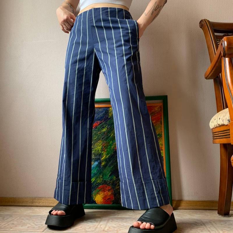 Fay Streifen Hose Mit Weitem Bein 90S Italian Streetwear Fay Streifen Hose Mit Weitem Bein 90S Italian Streetwear von Samistshop